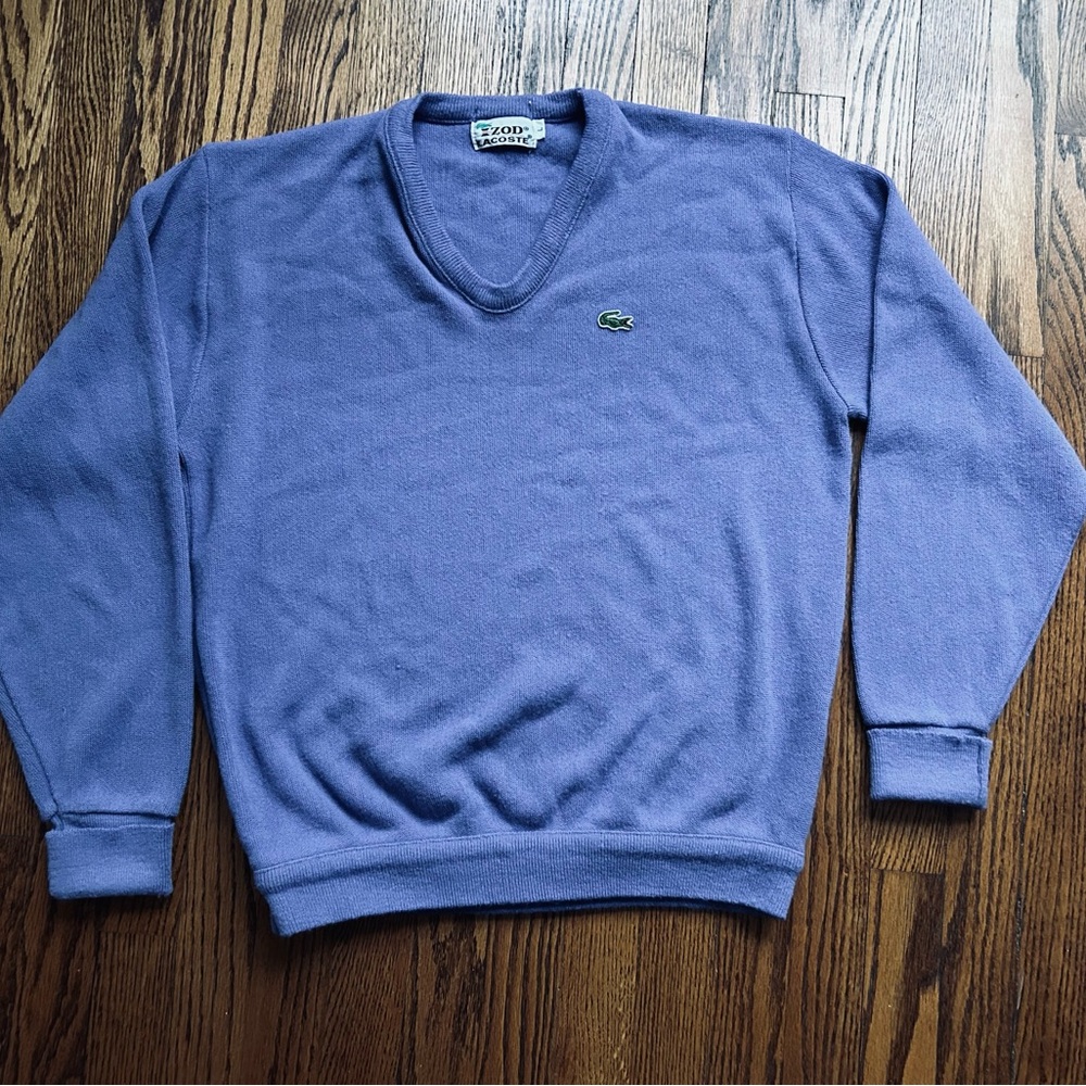 Vintage Izod Lacoste 100% Orlon Acrylic V-Neck Sweater In Purple Size L